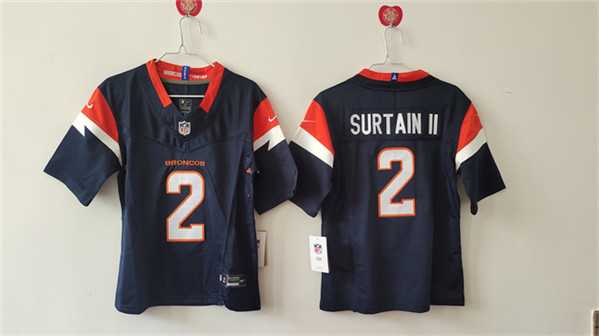 Womens Denver Broncos #2 Pat Surtain II Navy 2024 F.U.S.E. Vapor Stitched Jersey->women nfl jersey->Women Jersey